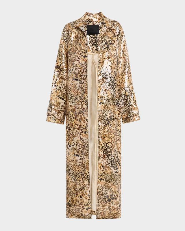 Leopard Long Sequined Coat
